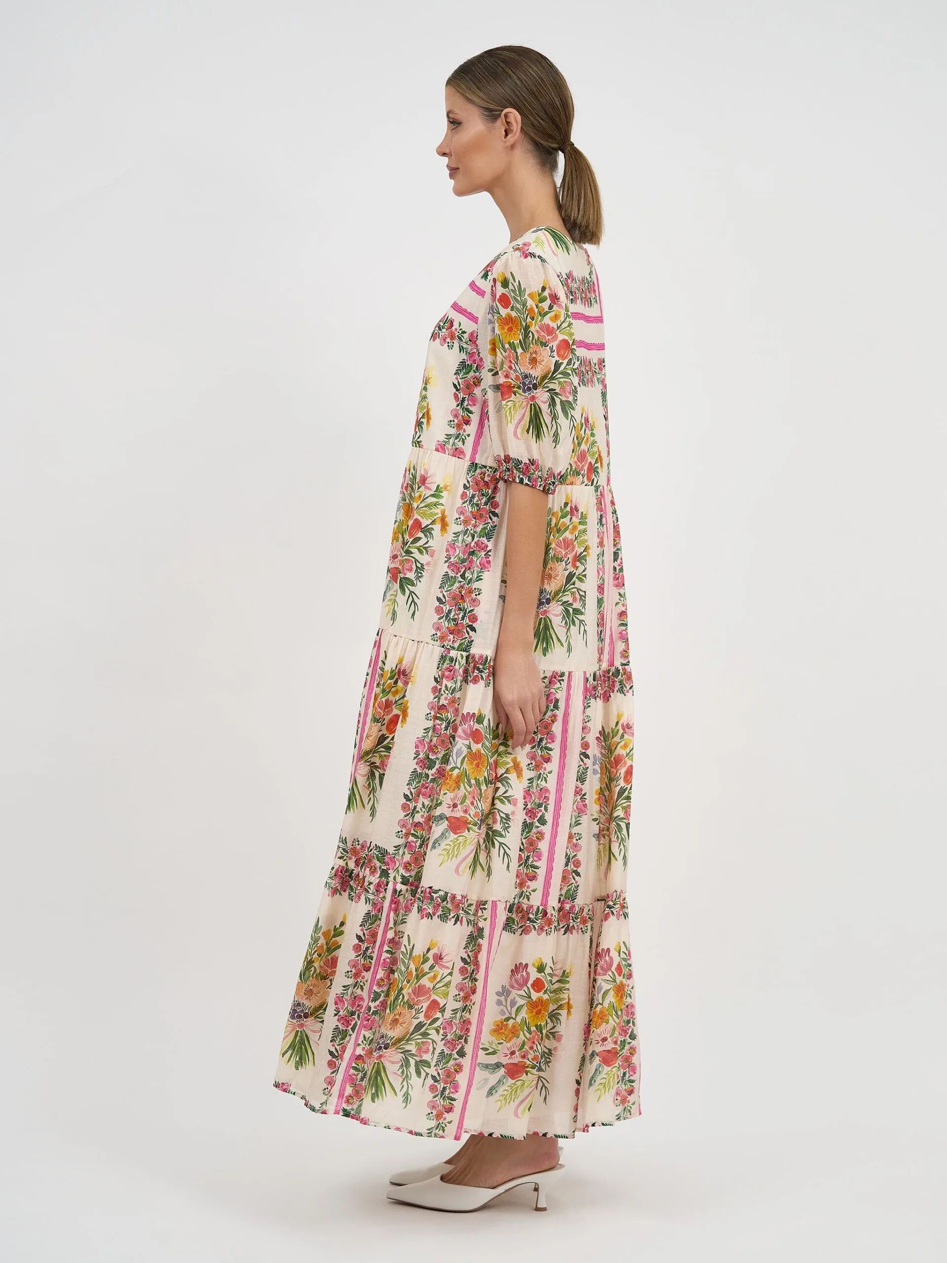 Gathered Tier Dress Beige Liberty Rose Gathered Tier Dress Beige Liberty Rose