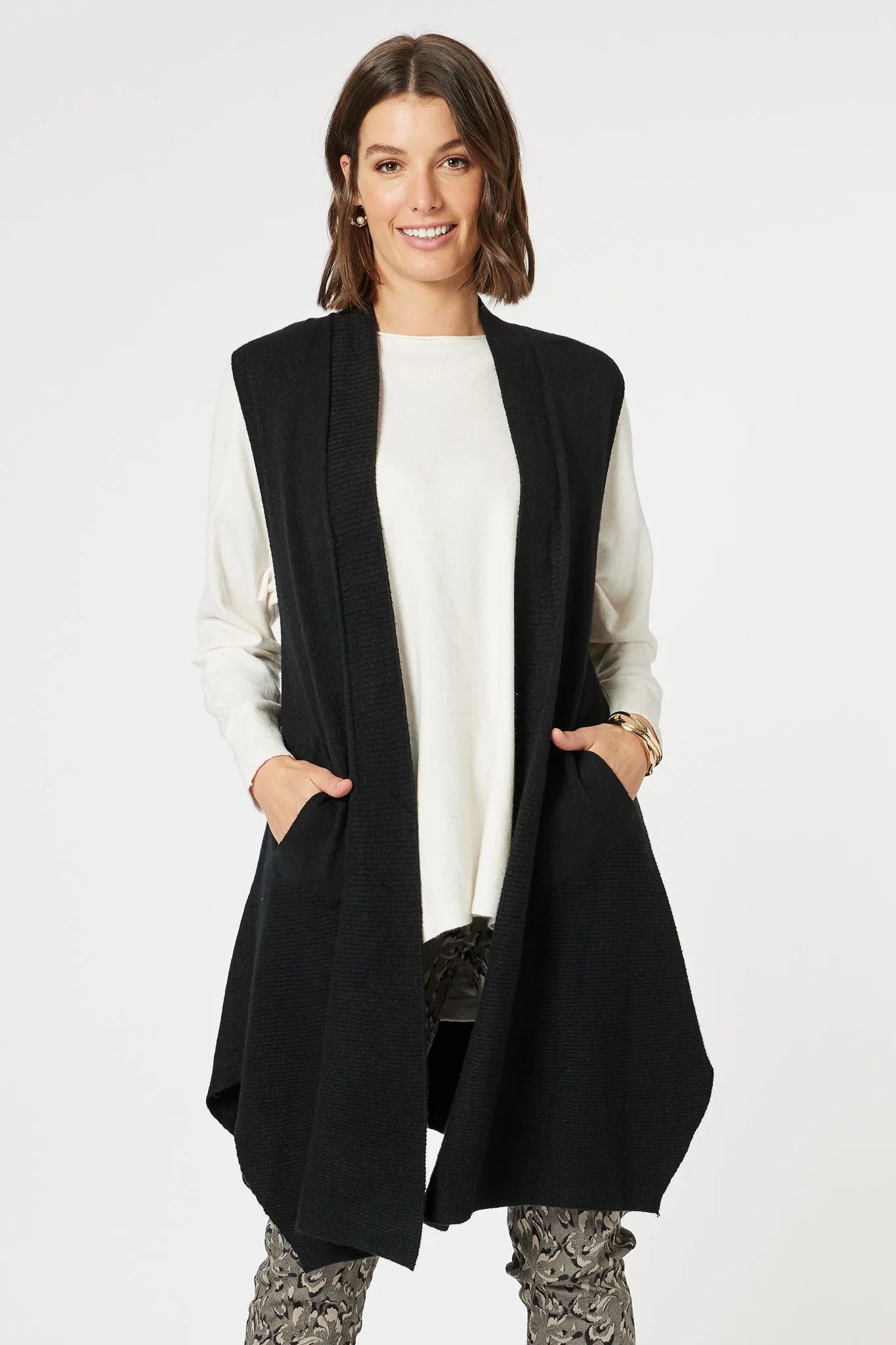 Ribbed Longline Cardigan Black Clarity by Threadz