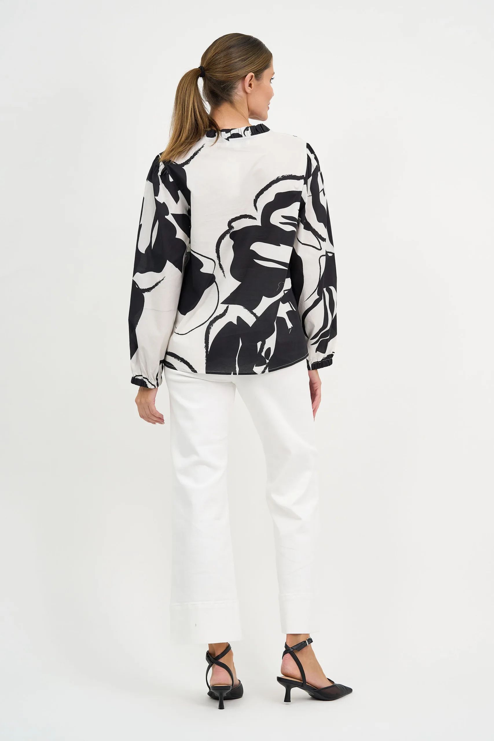 Cotton Frill Neck Top Black Liberty Rose