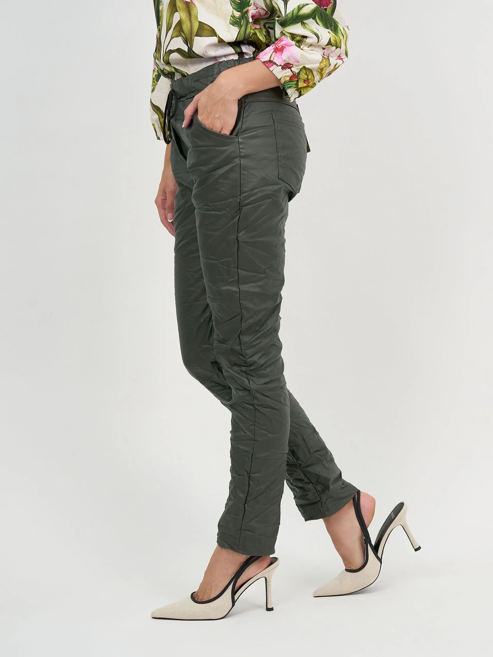 Wet Look Jogger Pant Khaki La Strada