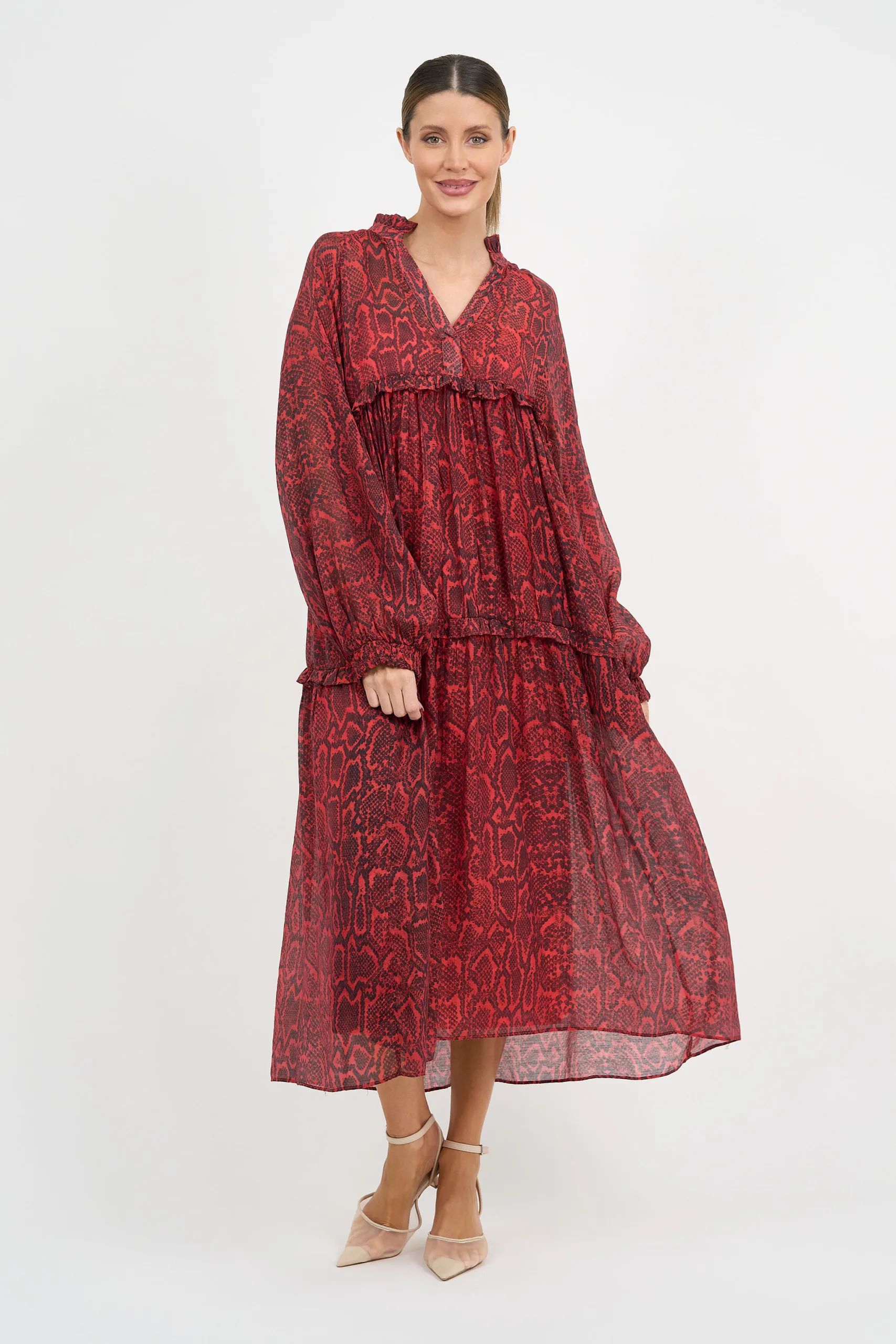 Tiered Midi Dress Red Liberty Rose Tiered Midi Dress Red Liberty Rose