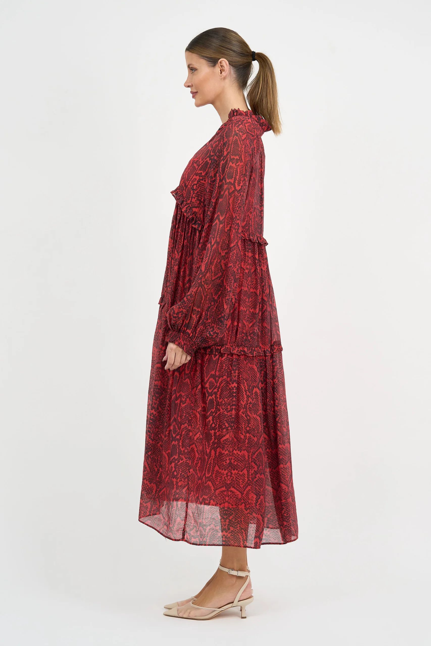 Tiered Midi Dress Red Liberty Rose Tiered Midi Dress Red Liberty Rose