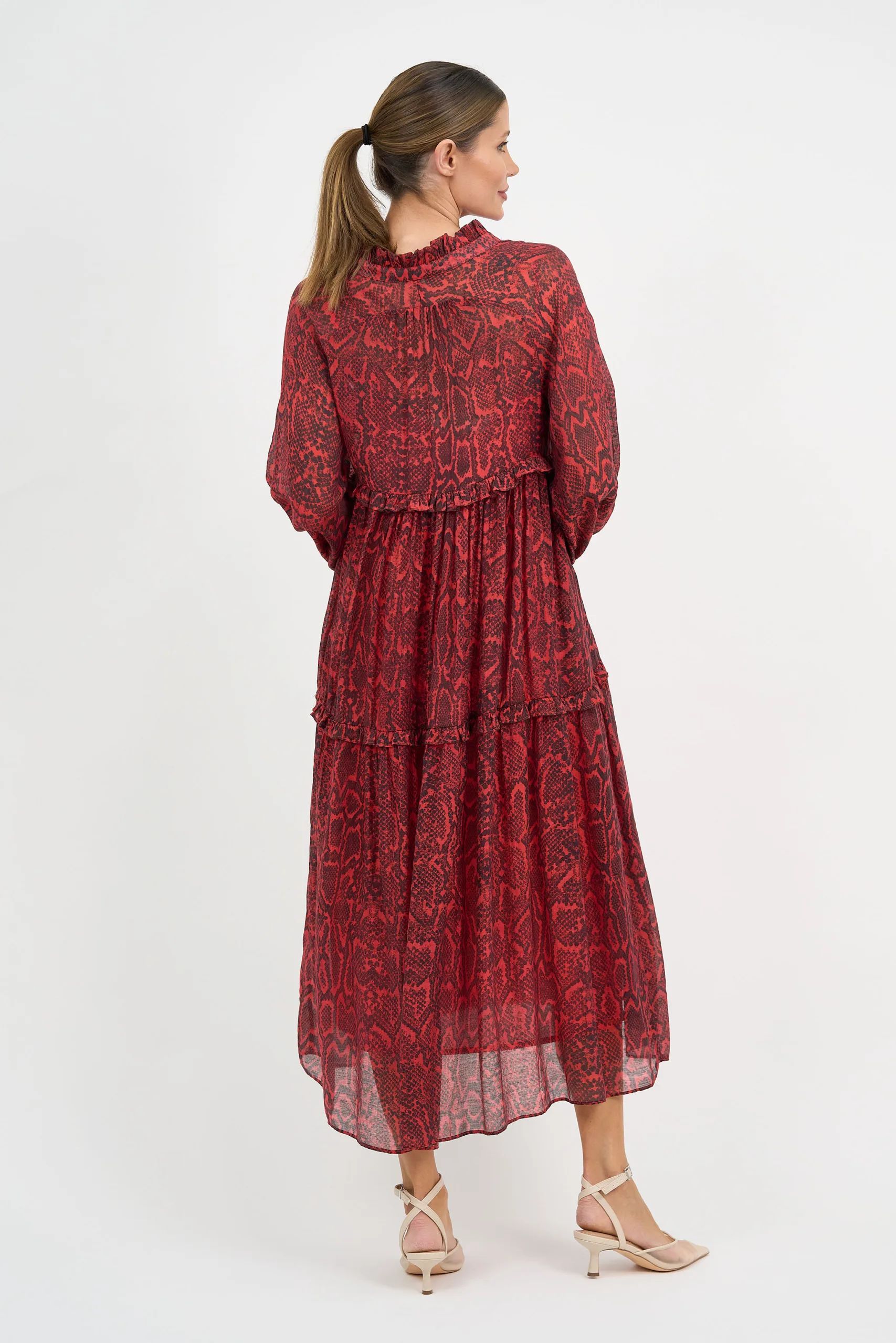 Tiered Midi Dress Red Liberty Rose Tiered Midi Dress Red Liberty Rose
