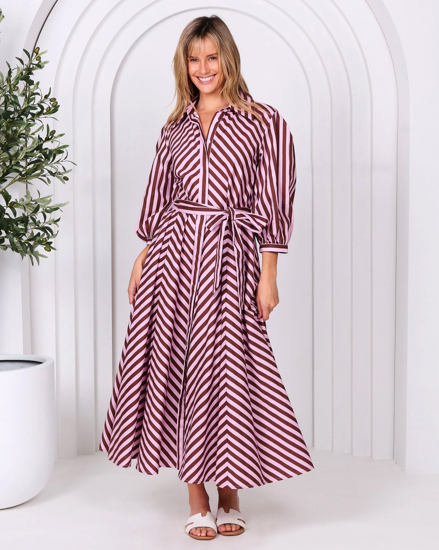 Bianca Belted Dress Chocolate Leoni