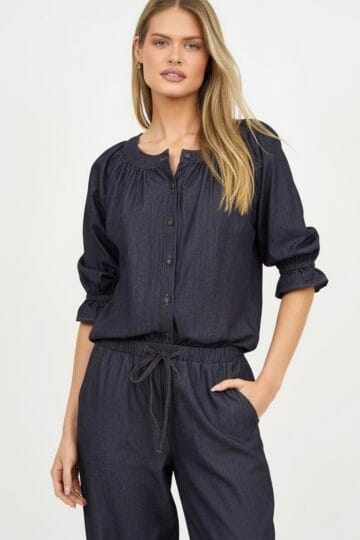 Gathered Light Denim Shirt Navy Liberty Rose