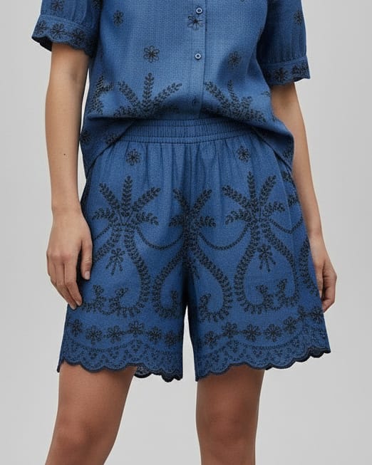 Embroidered Denim Short Mid Denim Liberty Rose Embroidered Denim Short Mid Denim Liberty Rose