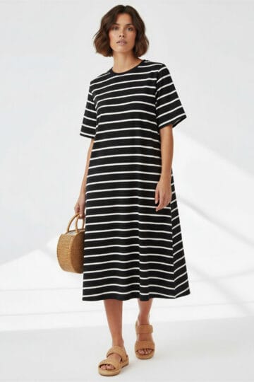 Straight Cotton Jersey Dress Black Liberty Rose