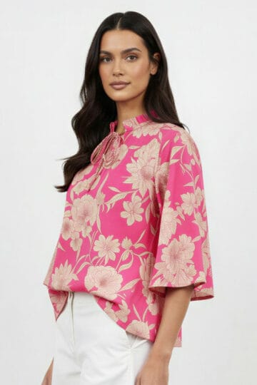 Kaftan Sleeve Cotton Top Pink Liberty Rose Kaftan Sleeve Cotton Top Pink Liberty Rose