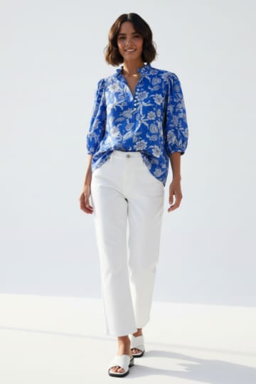 Cotton Button Top Royal Blue Liberty Rose Cotton Button Top Royal Blue Liberty Rose