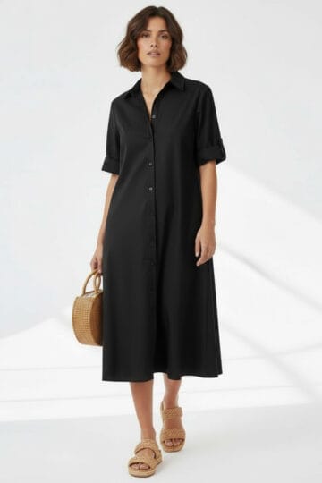 Cotton Relaxed Shirt Dress Black Liberty Rose Cotton Relaxed Shirt Dress Black Liberty Rose