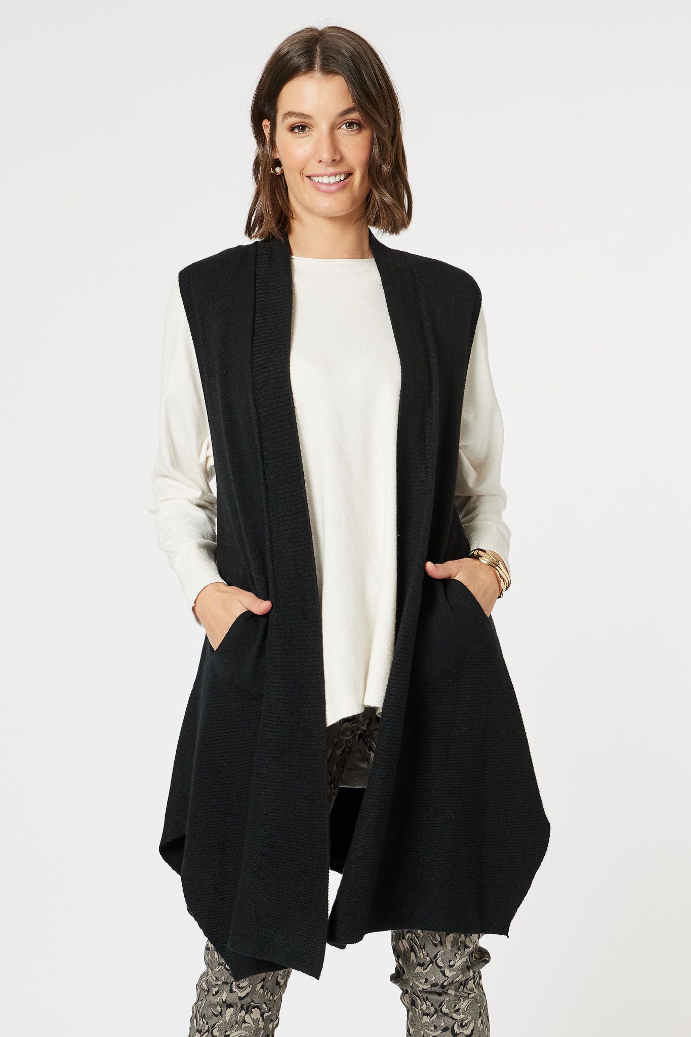 Ribbed Longline Cardigan –Black by Clarity by Threadz - Florence Store