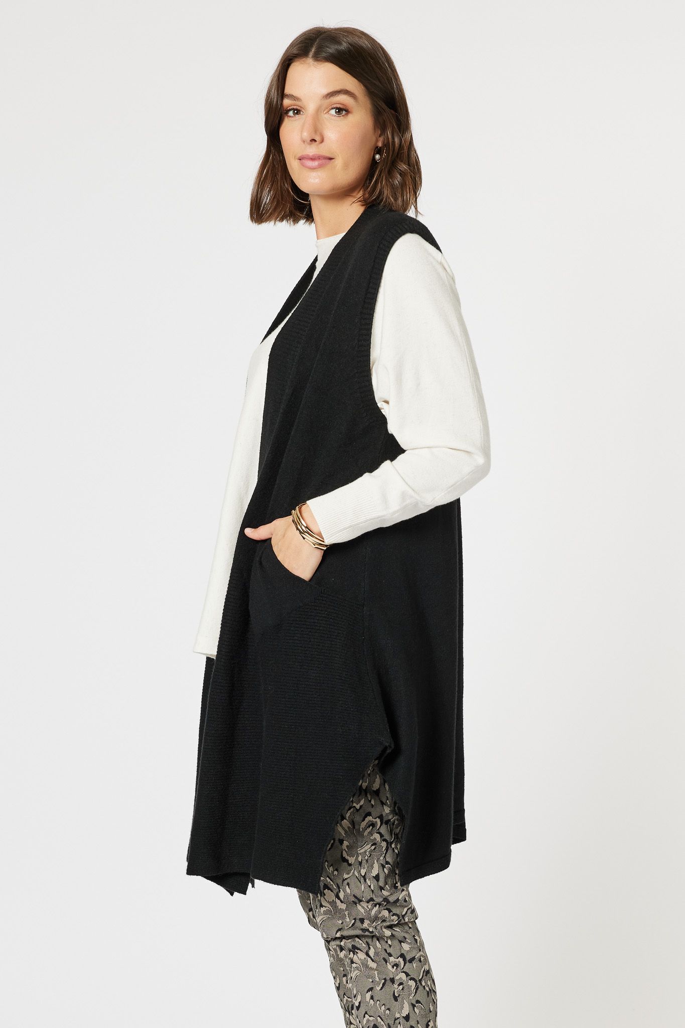 Ribbed Longline Cardigan –Black by Clarity by Threadz - Florence Store