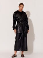 Faux Leather Wrap Coat