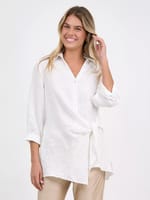 Tie Front Linen Shirt Navy Worthier