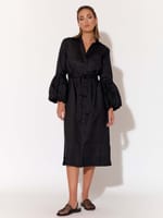 Denim Puffed Sleeve Dress Navy adorne