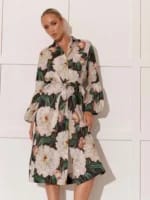 Denim Puffed Sleeve Dress Navy adorne