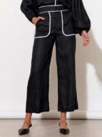 Contrast Trim Linen Pant Navy adorne