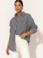 Tab Detailed Sleeve Shirt Blue adorne
