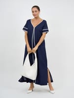 Contrast Maxi Linen Dress Natural Liberty Rose