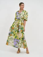 Vee Neck Puff Sleeve Dress