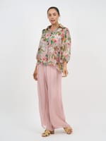 Wide Leg Silk Blend Pant Ivory La Strada