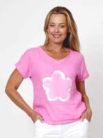 Linen Floral Applique Top White La Strada