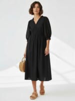 Gathered Neckline Midi Dress Pink Liberty Rose