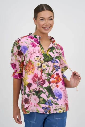 Frill Neck Tie Top Pink Liberty Rose