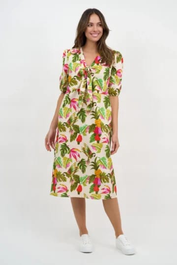 Tie Bust Linen Dress Khaki Liberty Rose
