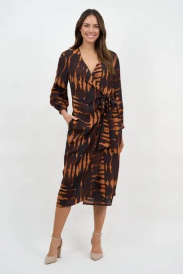 Viscose Wrap Dress Brown Liberty Rose Viscose Wrap Dress Brown Liberty Rose