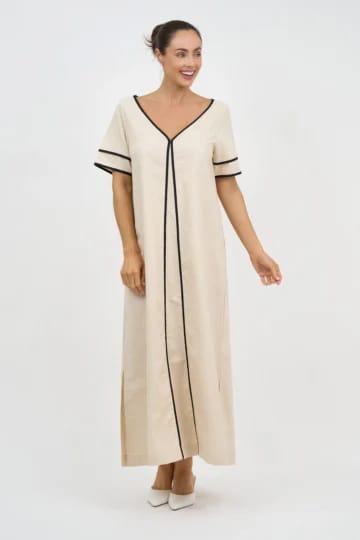 Contrast Maxi Linen Dress Natural Liberty Rose Contrast Maxi Linen Dress Natural Liberty Rose