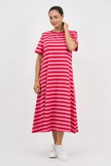 Cotton Jersey Stripe Dress Red Liberty Rose