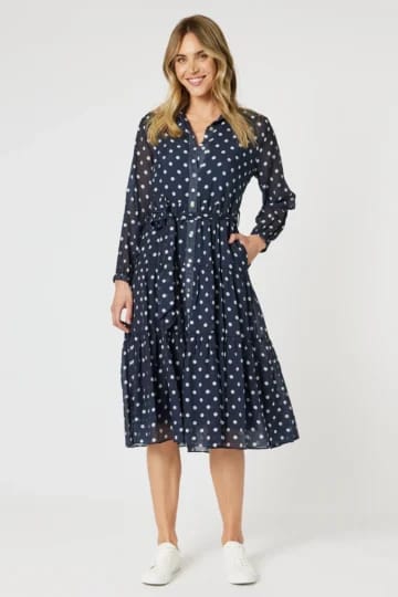 Sorrento Spot Button Dress Navy Gordon Smith