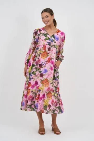 Tier V-Neck Dress Pink Liberty Rose