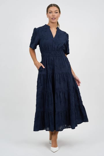 Embroidered Tier Detail Dress Navy Liberty Rose