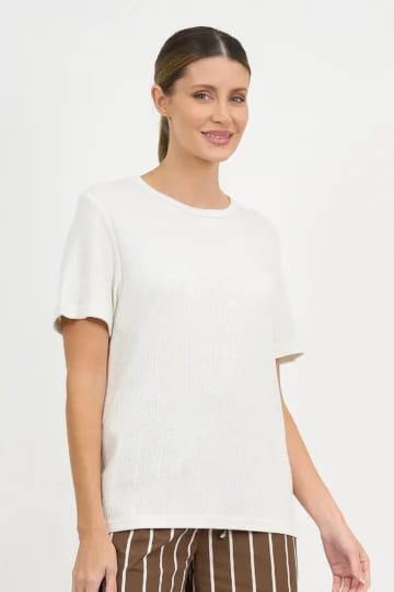 Metallic Ribbed Knit Tee White Liberty Rose