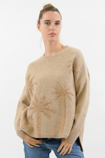 Embroidered Palm Knit Latte Worthier