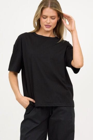 Cotton Jersey Relaxed Tee Black Liberty Rose Cotton Jersey Relaxed Tee Black Liberty Rose