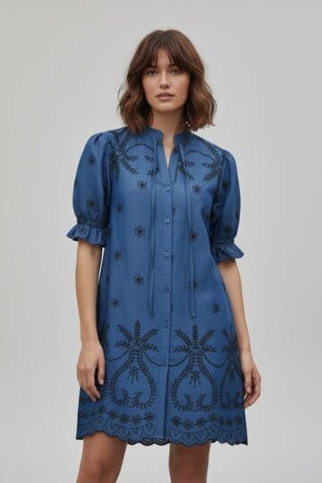 Embroidered Denim Shirt Dress Mid Denim Liberty Rose Embroidered Denim Shirt Dress Mid Denim Liberty Rose