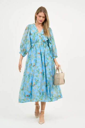 Gathered Neckline Midi Dress Sky Blue Liberty Rose Gathered Neckline Midi Dress Sky Blue Liberty Rose