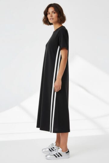 Cotton Side Stripe Jersey Dress Black Liberty Rose Cotton Side Stripe Jersey Dress Black Liberty Rose