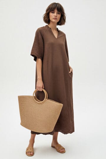 Embroidered Cotton Dress Chocolate Liberty Rose Embroidered Cotton Dress Chocolate Liberty Rose