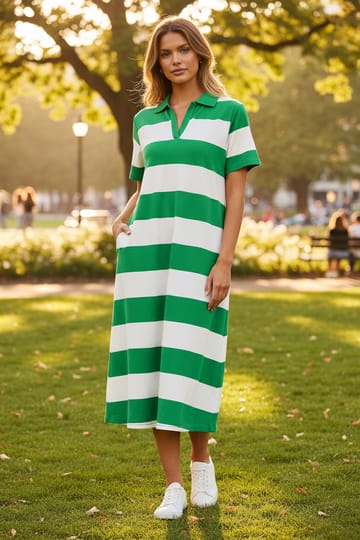 Polo Cotton Jersey Stripe Dress Emerald Liberty Rose Polo Cotton Jersey Stripe Dress Emerald Liberty Rose