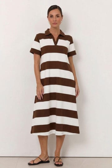 Polo Cotton Jersey Stripe Dress Chocolate Liberty Rose