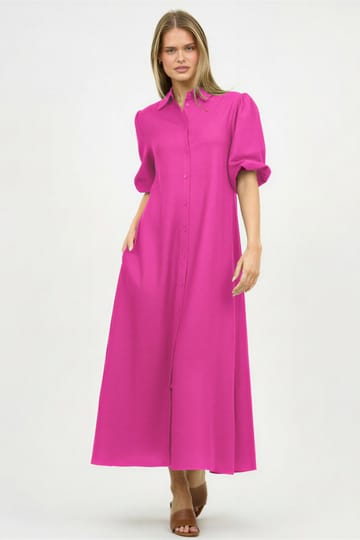 Maxi Linen Shirt Dress Pink Liberty Rose