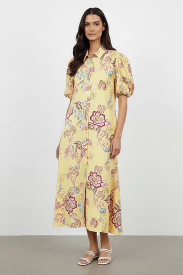 Maxi Cotton Shirt Dress Lemon Liberty Rose Maxi Cotton Shirt Dress Lemon Liberty Rose