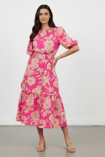 Shirred Belt Cotton Dress Pink Liberty Rose Shirred Belt Cotton Dress Pink Liberty Rose