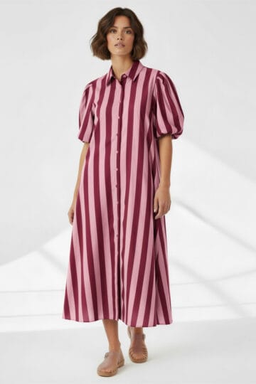 Maxi Cotton Shirt Dress Burgandy Liberty Rose