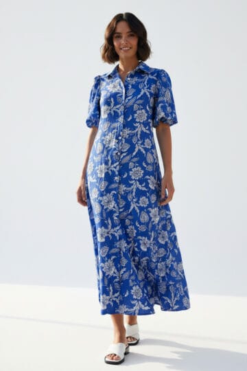Maxi Cotton Shirt Dress Royal Blue Liberty Rose