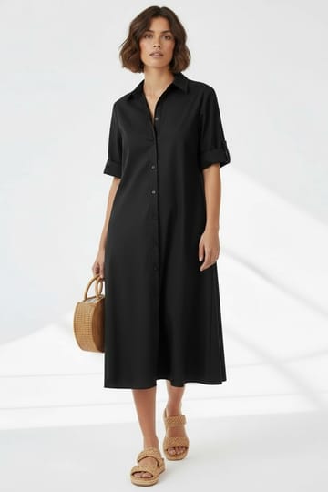 Cotton Relaxed Shirt Dress Black Liberty Rose Cotton Relaxed Shirt Dress Black Liberty Rose